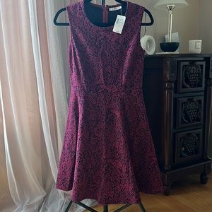 NWT Burgundy and Black Textured Print Fit and Flare Dress